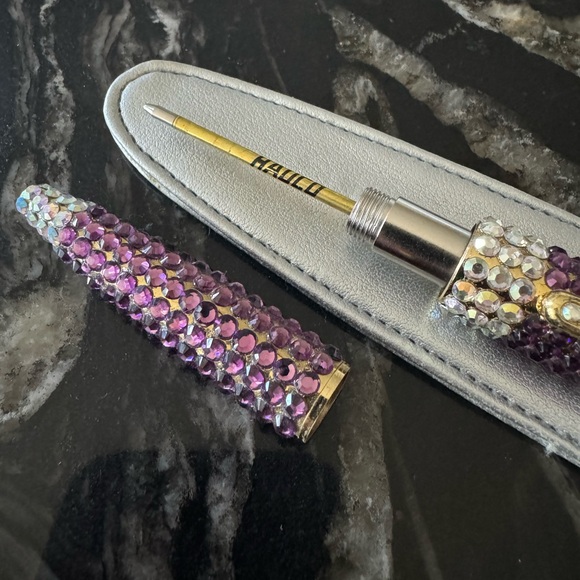 Gorgeous faux crystal rhinestone purple purse pen with silver protective case - Picture 9 of 13